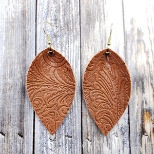 Bourbon Tooled Design Faux Leather Earrings!